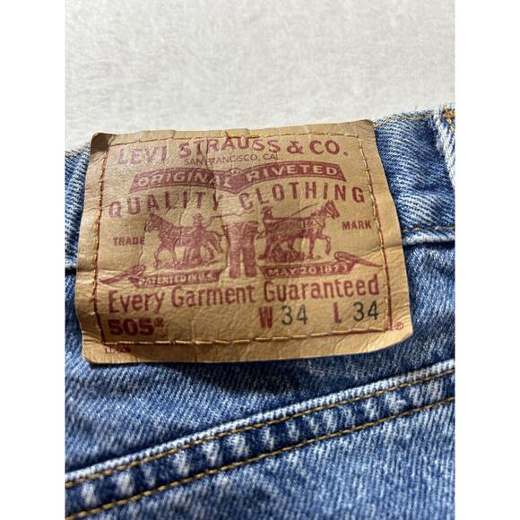 Vintage Levis 505 Jeans Mens 34x34 Red Tab Denim Reg fit Straight Leg WORN - Picture 5 of 7